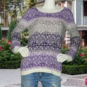 St. John's Bay Snowflake Knit Sweater Violet L Cozy Chic